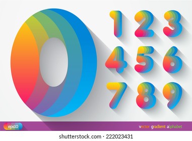 3d Joyful set of cut paper vector numbers from 1 to 0. spectrum. Multicolored gradient. Eps 10.