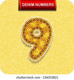 3d Joyful yellow color denim number "9". Eps 10. The rest of uppercase and lowercase letters, symbols and numbers of the alphabet in my portfolio.