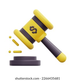 3d juez el vector de icono martillo. Juez arbitrar tribunal. 3d concepto de abogado, castigo y juicio de veredicto de gavel. Aislado sobre fondo blanco. Icono de subasta 3d ilustración de representación vectorial.