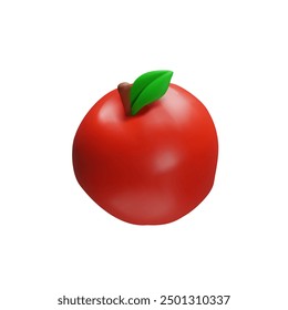 3D saftig rot Renderapfel mit Blatt. Schule Symbol des Wissens, Bildung realistische Frucht. Vektorgrafik im Cartoon-Renderstil. Bio reife Erfrischung Gesundheit süßes Gemüse. Leckeres Essen