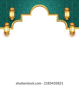 3d jumma eid mubarak ramadan lantern white islamic background with islamic frame.Translation "Friday the day of blessing for Muslims".