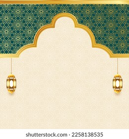 3d jumma eid mubarak ramadan lantern white islamic background with islamic frame.Translation: "Muslim fasting month and celebration day after fasting"