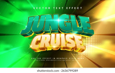 3d Jungle Cruise, Editable Vector Text Effect. Suitable for Tropical Green.