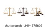 3D Justice icon set on Scale and gavel icon concept of justice scale icon 3d rendering vector illustration