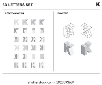 3d K Alphabet Letters Set Animate Isometric Wireframe Vector