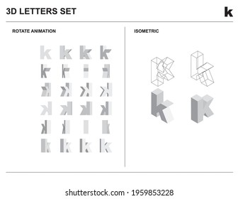 3d k Alphabet Letters Set Animate Isometric Wireframe Vector
