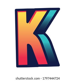 3d k gradient letter design, lettering typography retro and comic theme Vector illustration