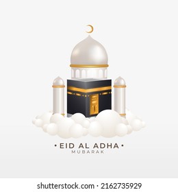 3d Kaaba and luxury mosque in the clouds vector suitable for Eid al adha or islamic celebration day