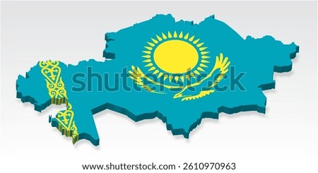 3D  Kazakhstan map with flag. Three dimensional map Republic of Kazakhstan with shadow. Flag of Kazakhstan on white background for your design, app, UI.  Stock vector. EPS10.
