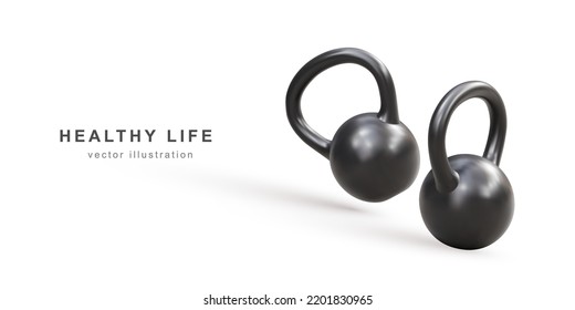 3d kettlebell - concepto de vida saludable. Ilustración vectorial.