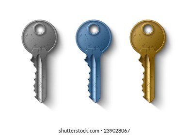 3D key to the door lock, Realistic object clipart, Vector illustration Eps 10