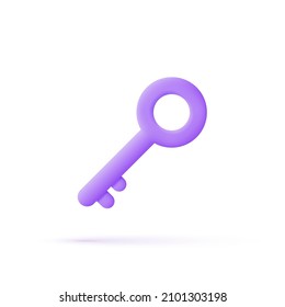3d key icon isolated on white background. Trendy and modern vector in 3d style. Can be used for many purposes.