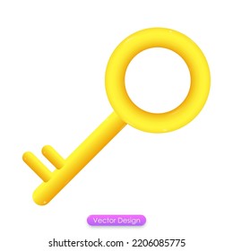 3d key icon isolated on white background. Protection and security sign. Real estate concept. Private key, digital key. 3d vector illustration.