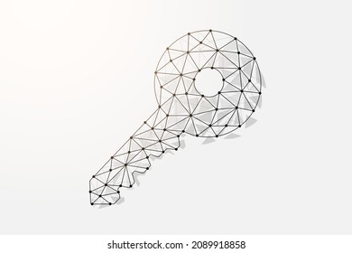 3d Key low poly symbol with connected dots. Security, secret, private design vector illustration. Key polygonal wireframe.