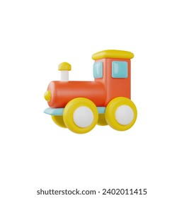 Tren de juguete infantil 3D. Juego de vehículos de locomotoras. Ilustración vectorial aislada.