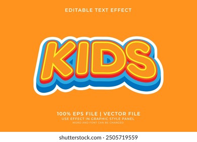 Vector editable del efecto del texto del estilo de los niños 3D. Efecto de texto colorido