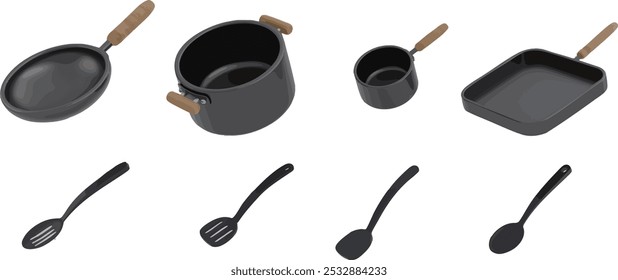 3d colher de cozinha ícone garfo faca vetor comida cozinhar talheres prato conjunto talheres cozinha restaurante elemento refeição espátula panela almoço cozinha chef isolado prato desenho animado tornar comer fundo objeto