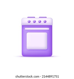 3D Kitchen stove with oven cooking appliance isolated on white background. Electric technology household. Can be used for many purposes. Trendy and modern vector in 3d style.