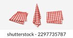 3d kitchen towel cloth top view isolated vector. Red tablecloth napkin for picnic with gingham plaid texture on transparent background. Realistic checkered linen cotton set for vintage restaurant