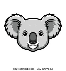 3D koala headshot with fluffy ears, proper outline