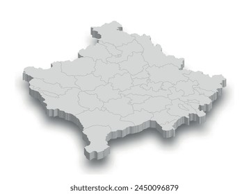 3d Kosovo white map with regions isolated on white background
