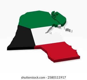 3D  Kuwait map with flag. Three dimensional map of Kuwait with shadow. Flag State of Kuwait on white background for your design, app, UI.  Stock vector. EPS10. 