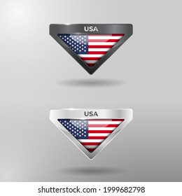 3D Label, Tag and Location Pointer Flag Nation of USA with Glossy Reflection Effect