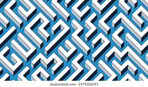 3D labyrinth seamless pattern, vector abstract background of isometric maze wallpaper, geometric blocks creative concept, cubic rebus.