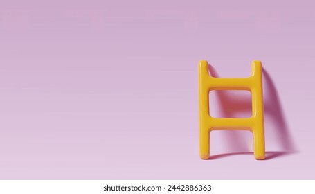 3D ladder on empty pink wall background with realistic shadow. Minimal three dimensional banner with copy space. Vector illustration.
