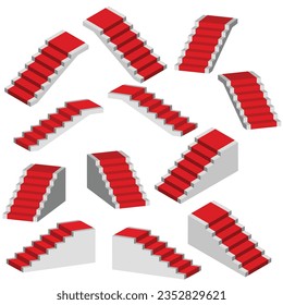 Ilustración De Vector De Escala 3D Con Lápiz Rojo, Diversas Direcciones De Ladder 3D