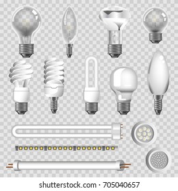 3D lamps types of led bulbs vector isolated icons