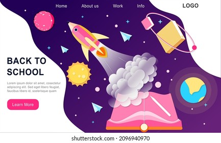 3d landing page design template for back to school, course, class, education in galaxy space imagination. Modern vector illustration concept for poster, banner, promotion, sale website and mobile app.