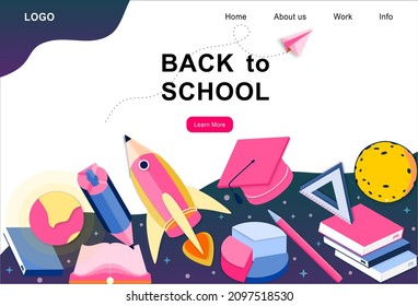 3d landing page design template for back to school, course, class, education in galaxy space imagination. Modern vector illustration concept for poster, banner, promotion, sale website and mobile app.