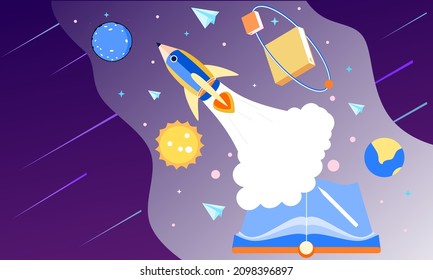 3d landing page design template for back to school, course, class, education in galaxy space imagination. Modern vector illustration concept for poster, banner, promotion, sale website and mobile app.