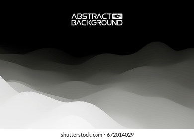 3D landscape Abstract grey Background. Gradient Vector Illustration.Computer Art Design Template. Landscape with Mountain Peaks