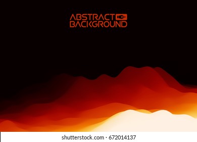 3D landscape Background. Black red Gradient Abstract Vector Illustration.Computer Art Design Template. Landscape with Mountain Peaks