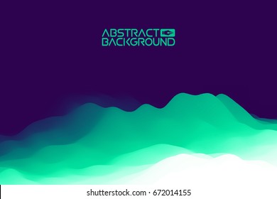 3D landscape Background. Purple Gradient Abstract Vector Illustration.Computer Art Design Template. Landscape with Mountain Peaks