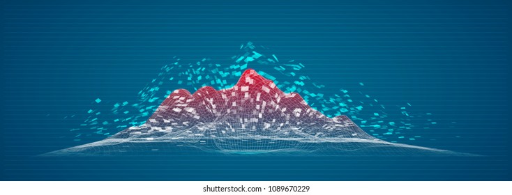 3d landscape with a glow on a dark background. vector design element