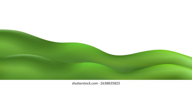 3D  landscape with green hills, mountains, and a textured grass field creates a playful eco friendly park scene.Childish vector illustration.