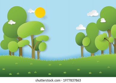 3D landspace concept design. Colorful hand crafted art. Paper cut style. Vector illustration EPS10. 