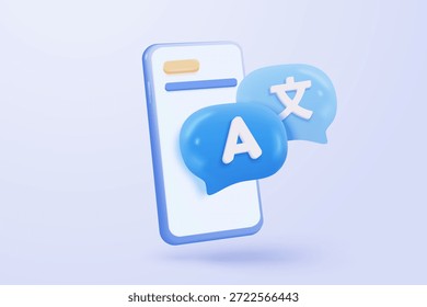 3D language translate realistic icon signs, dictionary and chat translator. speak bubble symbol language concepts. 3d speech studying icon vector illustration