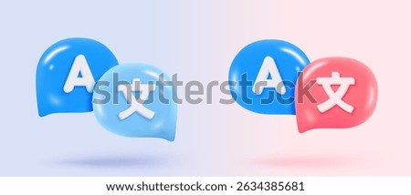 3D language translate realistic icon signs, dictionary and chat translator. speak bubble symbol language concepts. 3d speech studying icon vector illustration