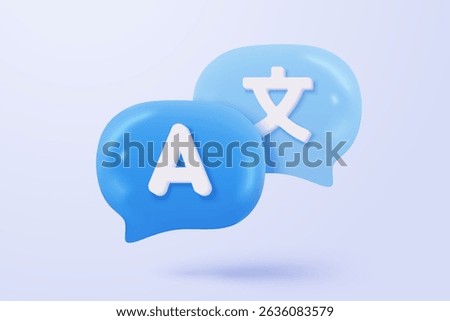 3D language translate realistic icon signs, dictionary and chat translator. speak bubble symbol language concepts. 3d speech studying icon vector illustration