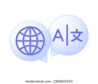 3D Language translation sign. E-learning and education, learning language courses concept. Dictionary. Multilingual communication. Trendy and modern vector in 3d style.