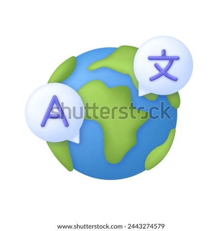 3D Language translation sign. E-learning and education, learning language courses concept. Dictionary. Multilingual communication. Trendy and modern vector in 3d style
