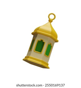 3D lantern design for Ramadan celebration. The golden decorative lamp symbolizes the holiday and Muslim traditions. Graphics for the design of greetings and festivals.
