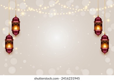 3d lantern Islamic ramadan kareem eid mubarak luxury empty background banner design. Translation. "Muslim fasting month and celebration day after fasting."