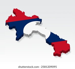 3D  Laos map with flag. Three dimensional map of Laos with shadow. Flag of Laos on white background for your design, app, UI.  Stock vector. EPS10.