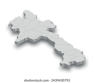 3d Laos mapa blanco con regiones aisladas sobre fondo blanco