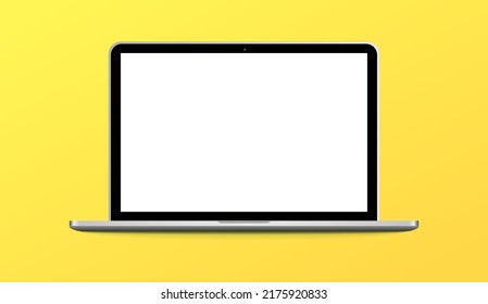 3D, portátil con pantalla blanca en blanco aislado sobre fondo amarillo. Ilustración del vector